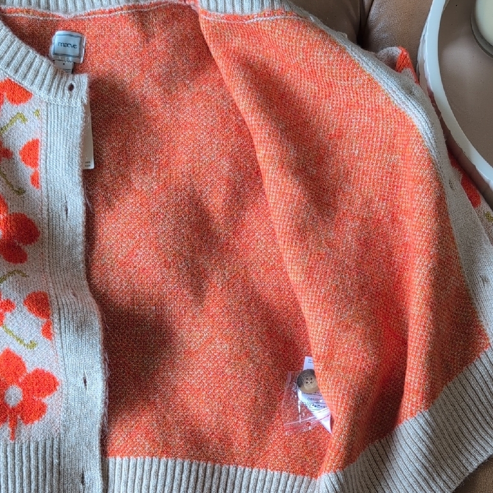 Anthropologie Orange Floral Cardigan - Picture 5 of 7